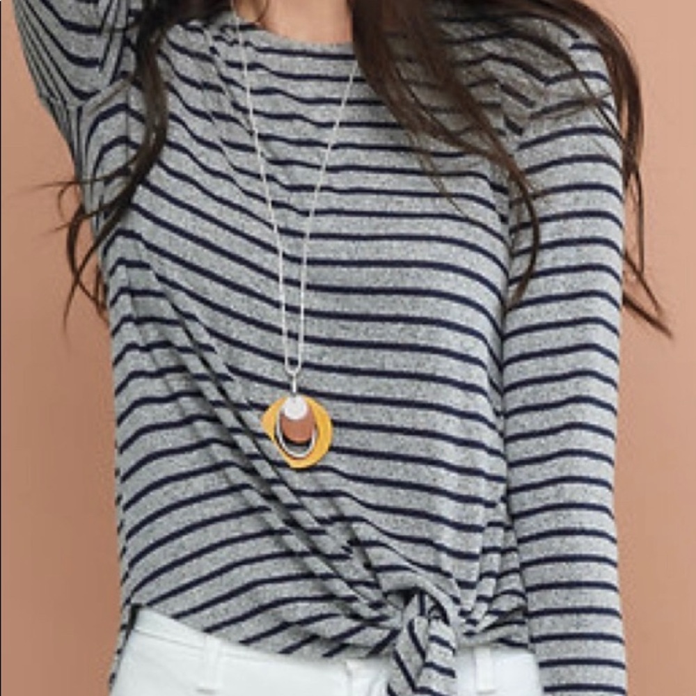 Stella and Dot Grey Black Stripe Tie Front Top XL